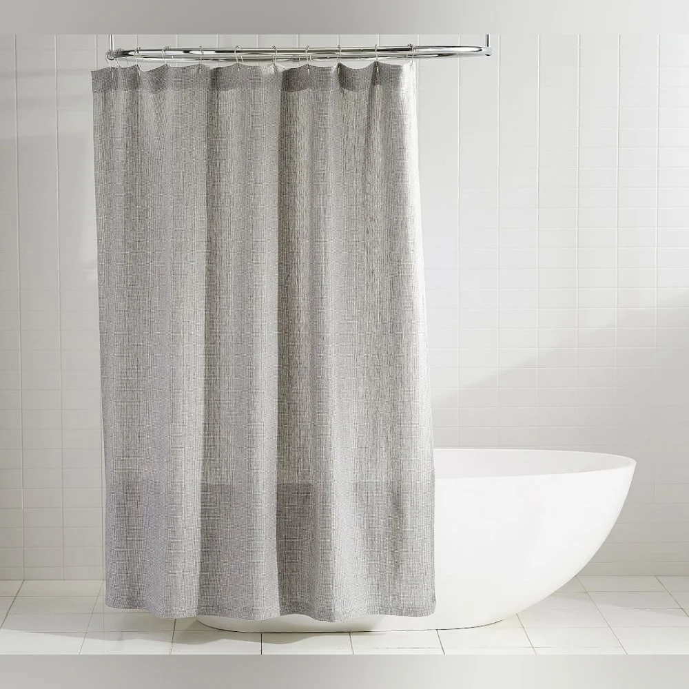 NWT Pottery Barn Gray European Flax Linen Waffle Shower Curtain Size 72